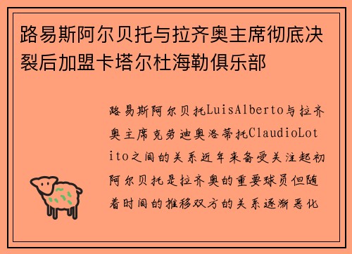 路易斯阿尔贝托与拉齐奥主席彻底决裂后加盟卡塔尔杜海勒俱乐部 路易斯阿尔贝托与拉齐奥主席彻底决裂后加盟卡塔尔杜海勒俱乐部