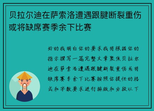 贝拉尔迪在萨索洛遭遇跟腱断裂重伤或将缺席赛季余下比赛